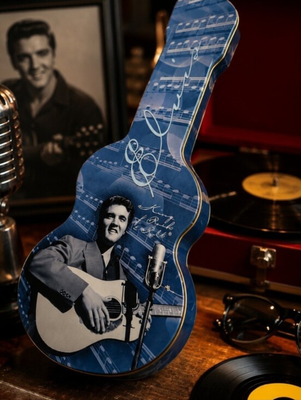 Vintage Elvis Presley Guitar Tin Storage Box | Retro Rockabilly Collectible Deco
